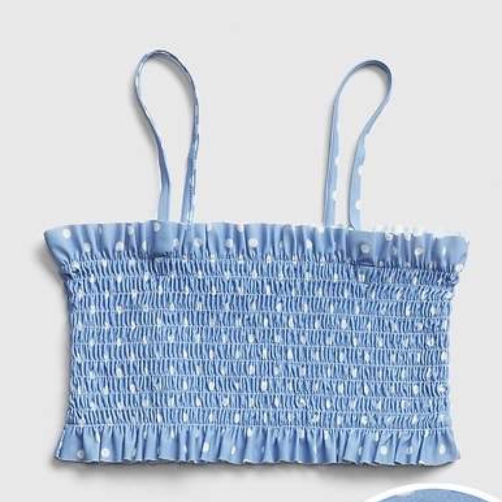 Gap Kids Smocked Dot Swim Two-Piece Bikini Top Blue Polka Dots Large L